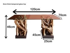 Reclaimed Teak Root ACE Table -Garden Comfort Shop dimentions root table 8mm