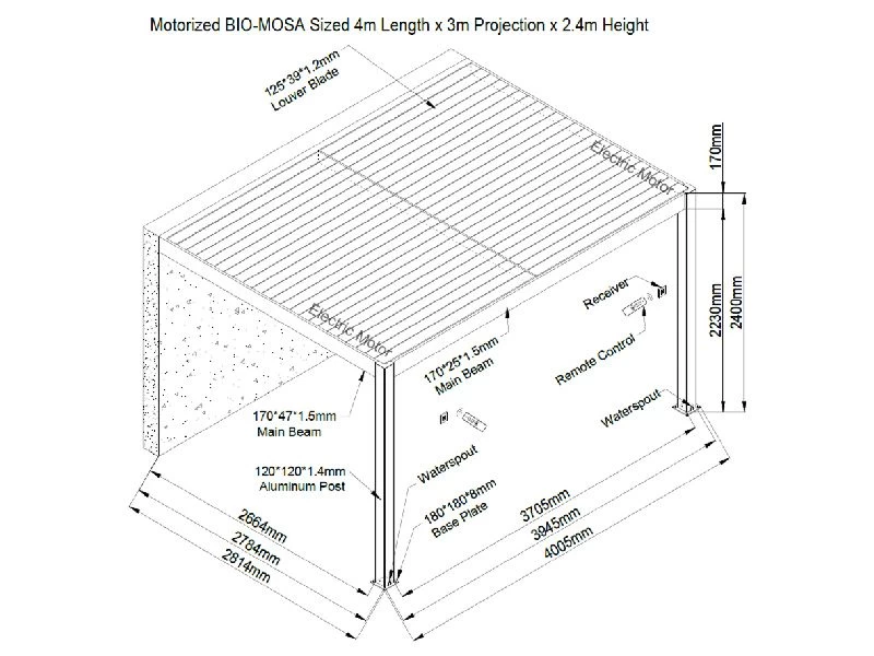 Eclipse 3 X 4m LED Motorised Pergola | Wall Mounted 3 Eclipse 3 X 4m LED Motorised Pergola | Wall Mounted