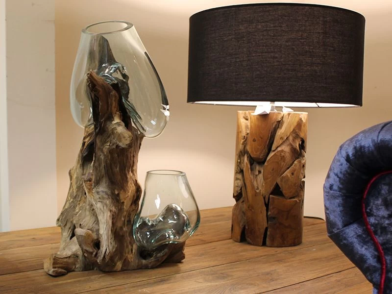 Teak Root Stand With Blown Glass Holder 11 Teak Root Stand With Blown Glass Holder - Image 9