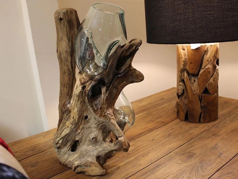 Teak Root Stand With Blown Glass Holder 15 Teak Root Stand With Blown Glass Holder - Image 13