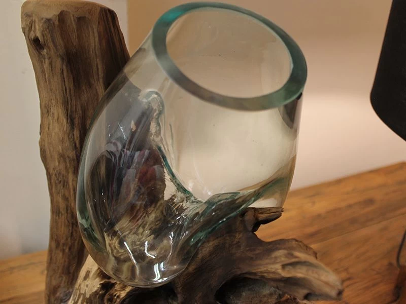 Teak Root Stand With Blown Glass Holder 17 Teak Root Stand With Blown Glass Holder - Image 15