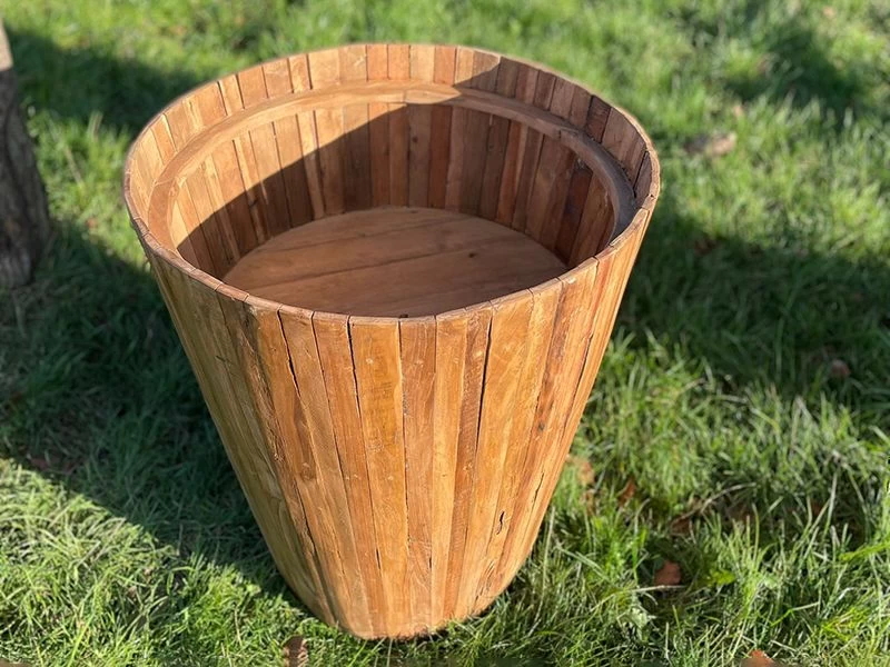 Reclaimed Teak Round Planter 4 Reclaimed Teak Round Planter - Image 2