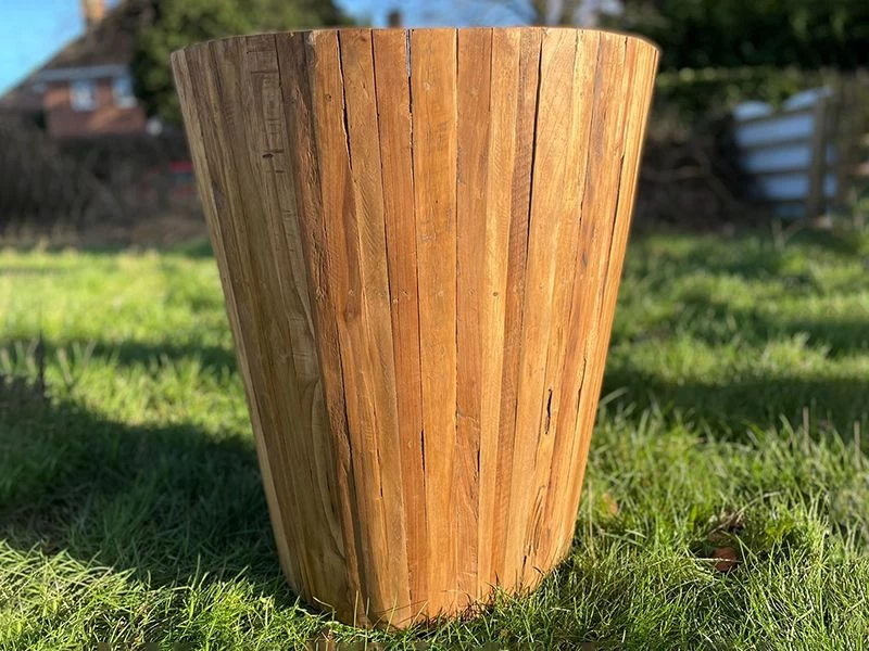Reclaimed Teak Round Planter 5 Reclaimed Teak Round Planter - Image 3