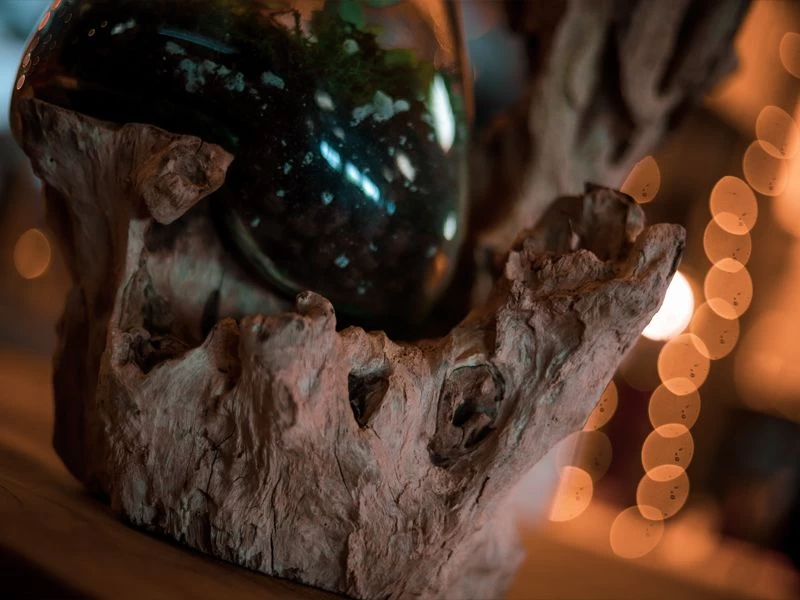 Teak Root Stand With Blown Glass Holder 7 Teak Root Stand With Blown Glass Holder - Image 5