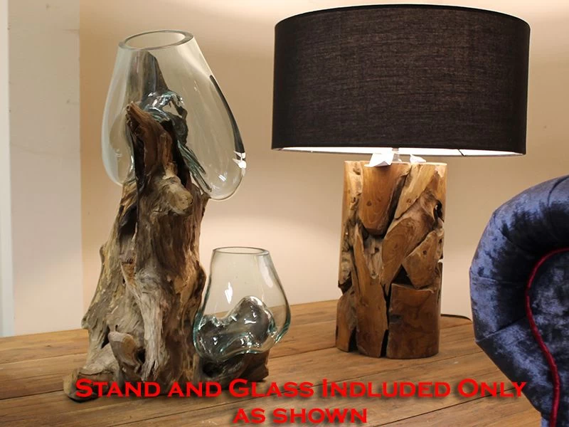 Teak Root Stand With Blown Glass Holder 4 Teak Root Stand With Blown Glass Holder - Image 2