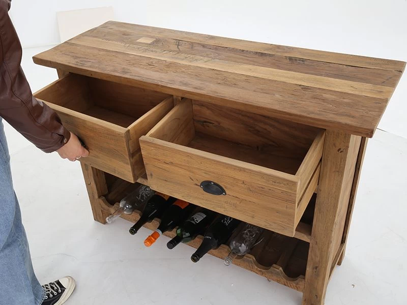 Rustic Teak Console Table With Wine Rack 9 Rustic Teak Console Table With Wine Rack - Image 7