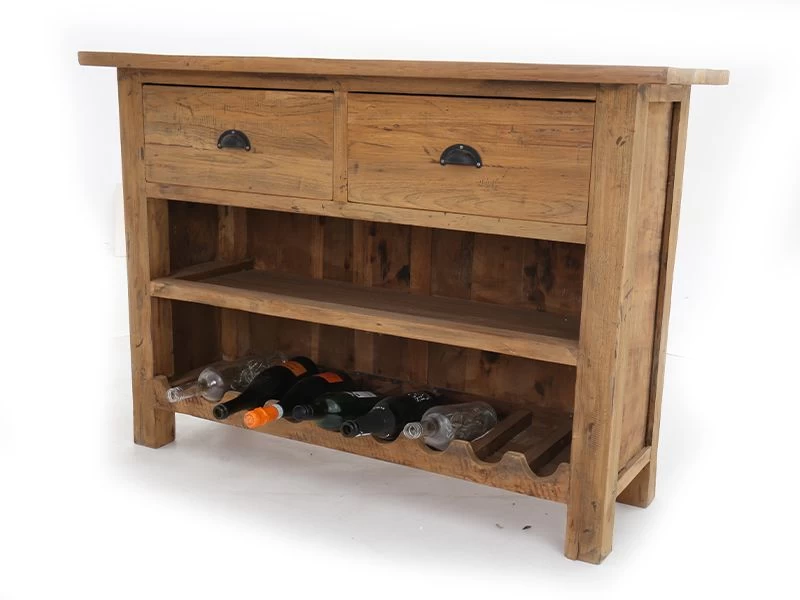 Rustic Teak Console Table With Wine Rack 5 Rustic Teak Console Table With Wine Rack - Image 3